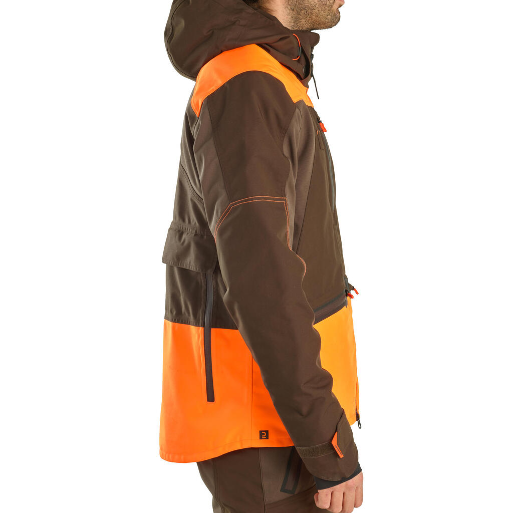 HUNTING WATERPROOF REINFORCED JACKET 900 - NEON BROWN - WOODCOCK