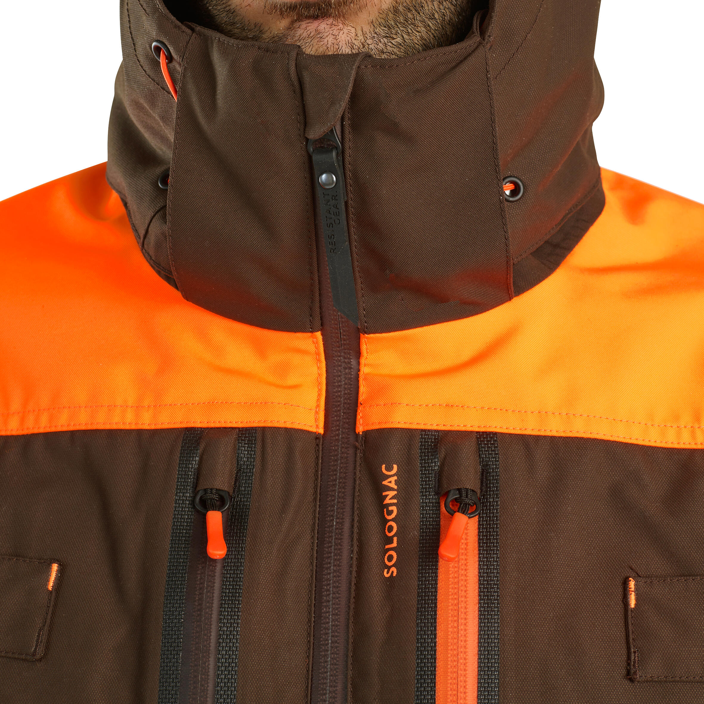 Veste chasse impermeable renfort fluo marron 900 becasse 10/29