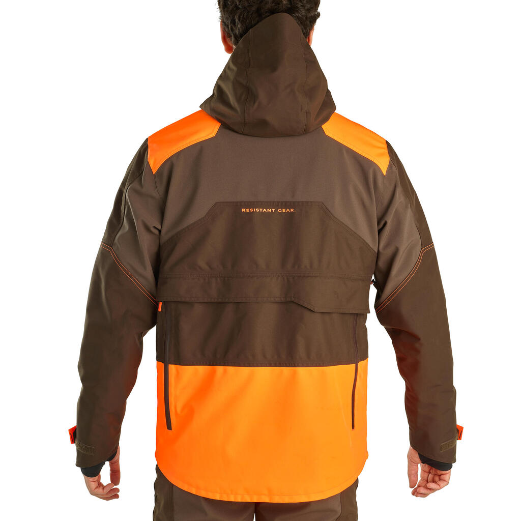 HUNTING WATERPROOF REINFORCED JACKET 900 - NEON BROWN - WOODCOCK