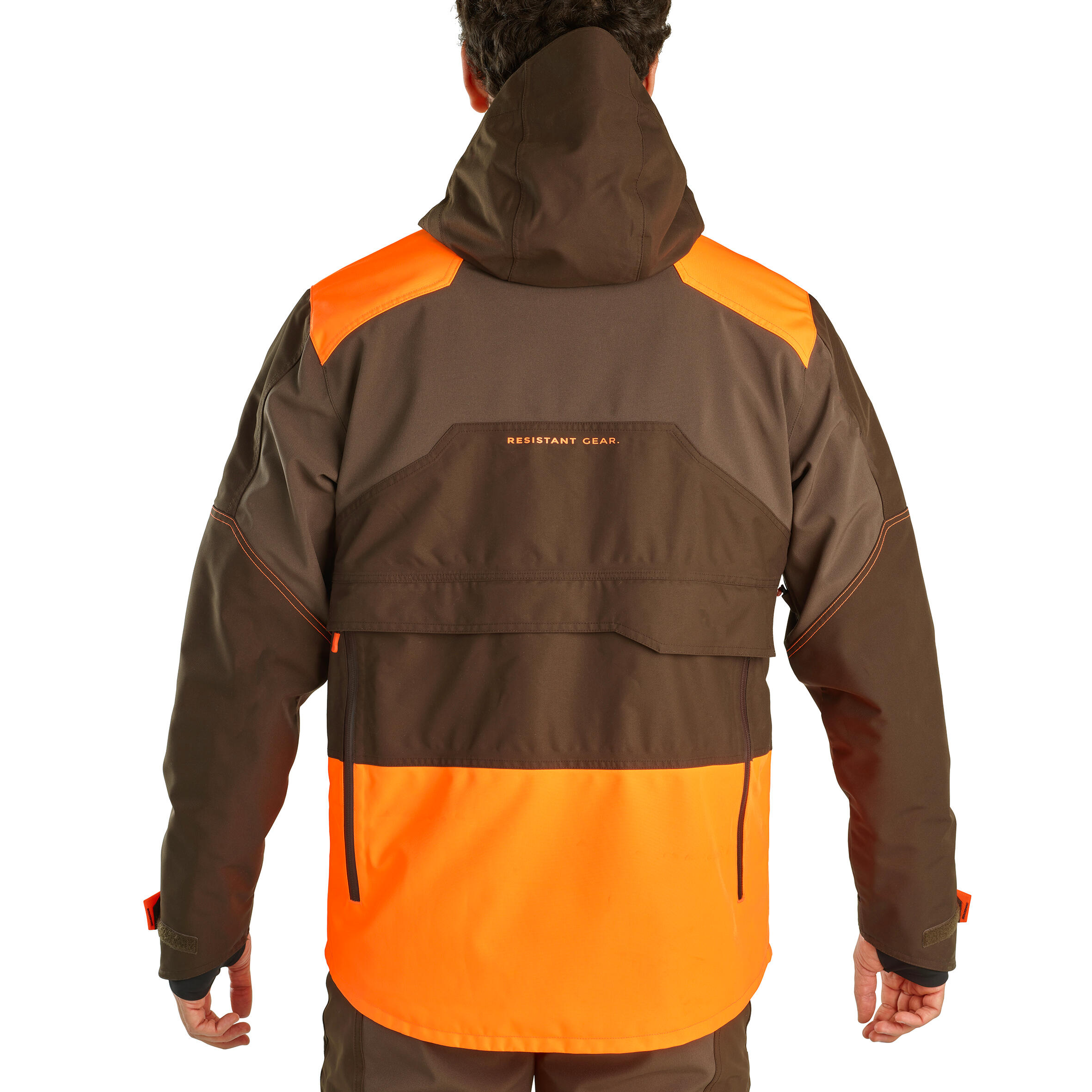Veste chasse impermeable renfort fluo marron 900 becasse 6/29