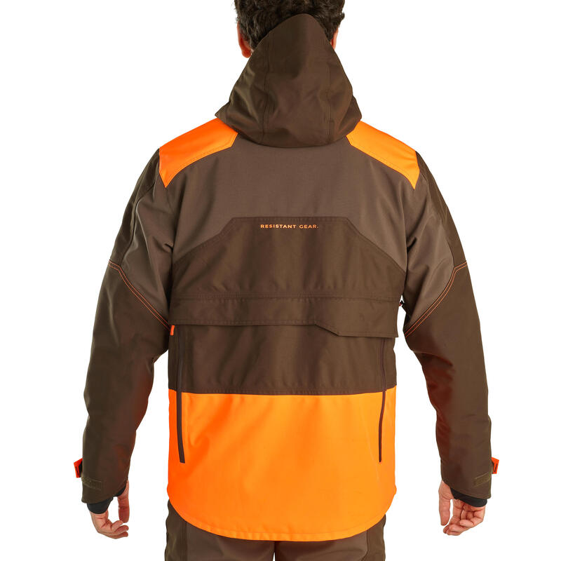 Chaqueta Caza Solognac 900 Hombre Fluorescente Marrón Impermeable Reforzada