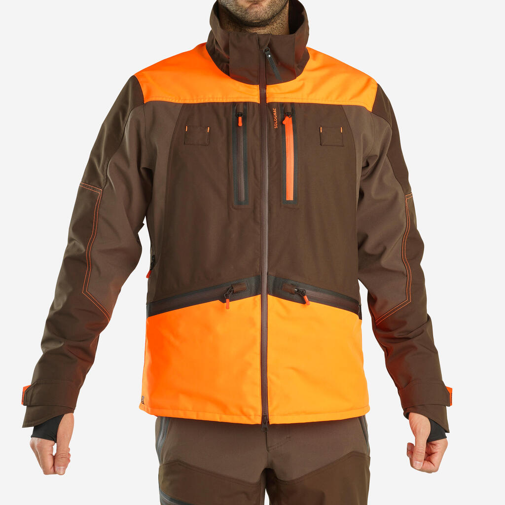 HUNTING WATERPROOF REINFORCED JACKET 900 - NEON BROWN - WOODCOCK