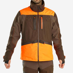 Veste chasse impermeable renfort fluo marron 900 becasse