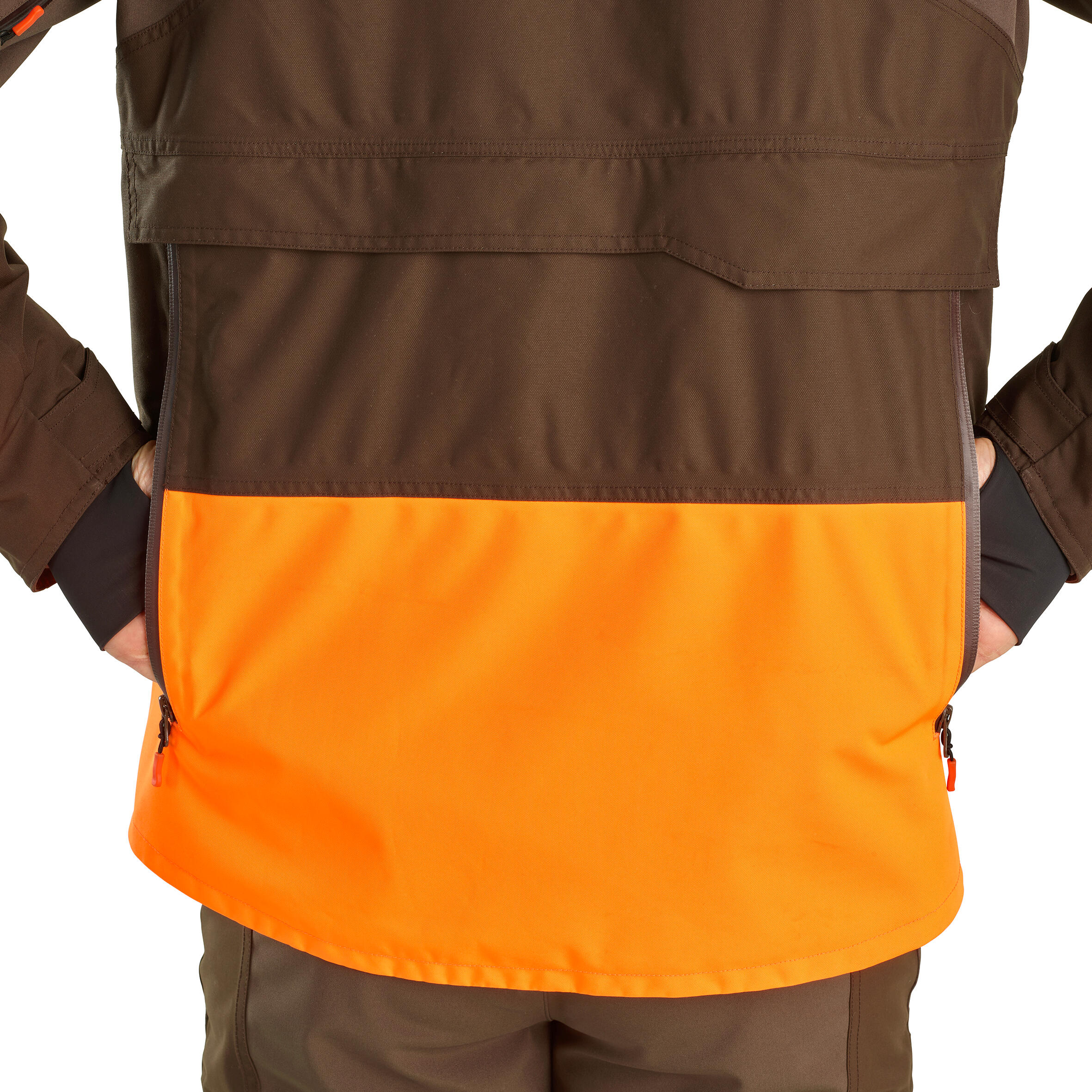 Veste chasse impermeable renfort fluo marron 900 becasse 14/29