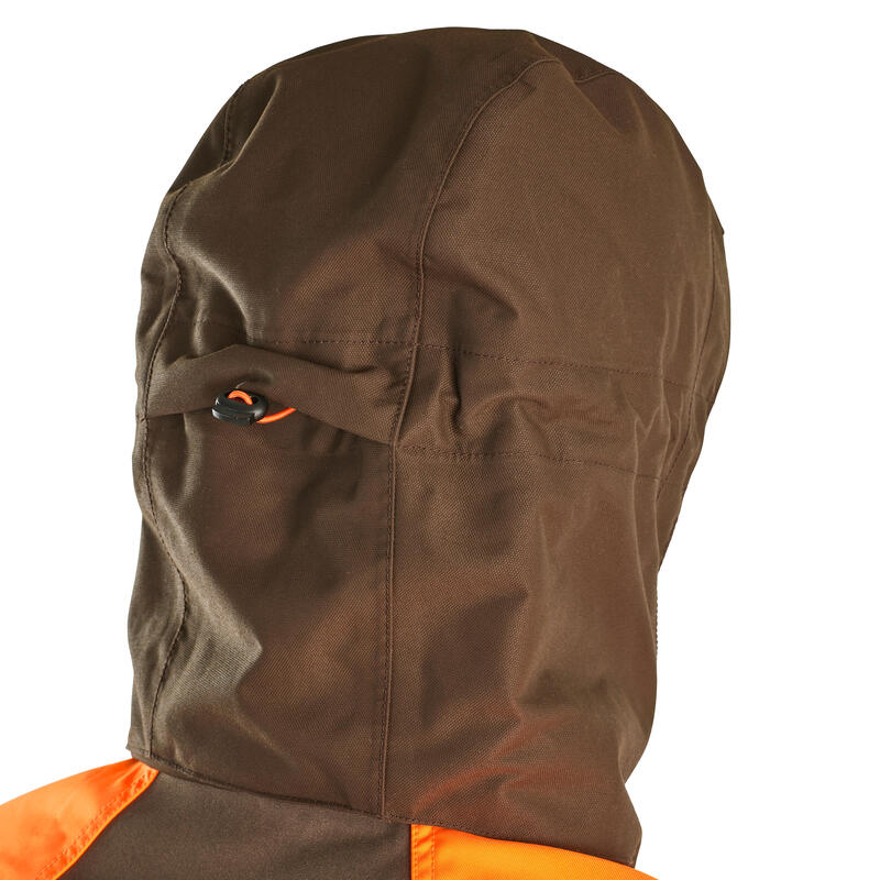 Veste chasse impermeable renfort fluo marron 900 becasse