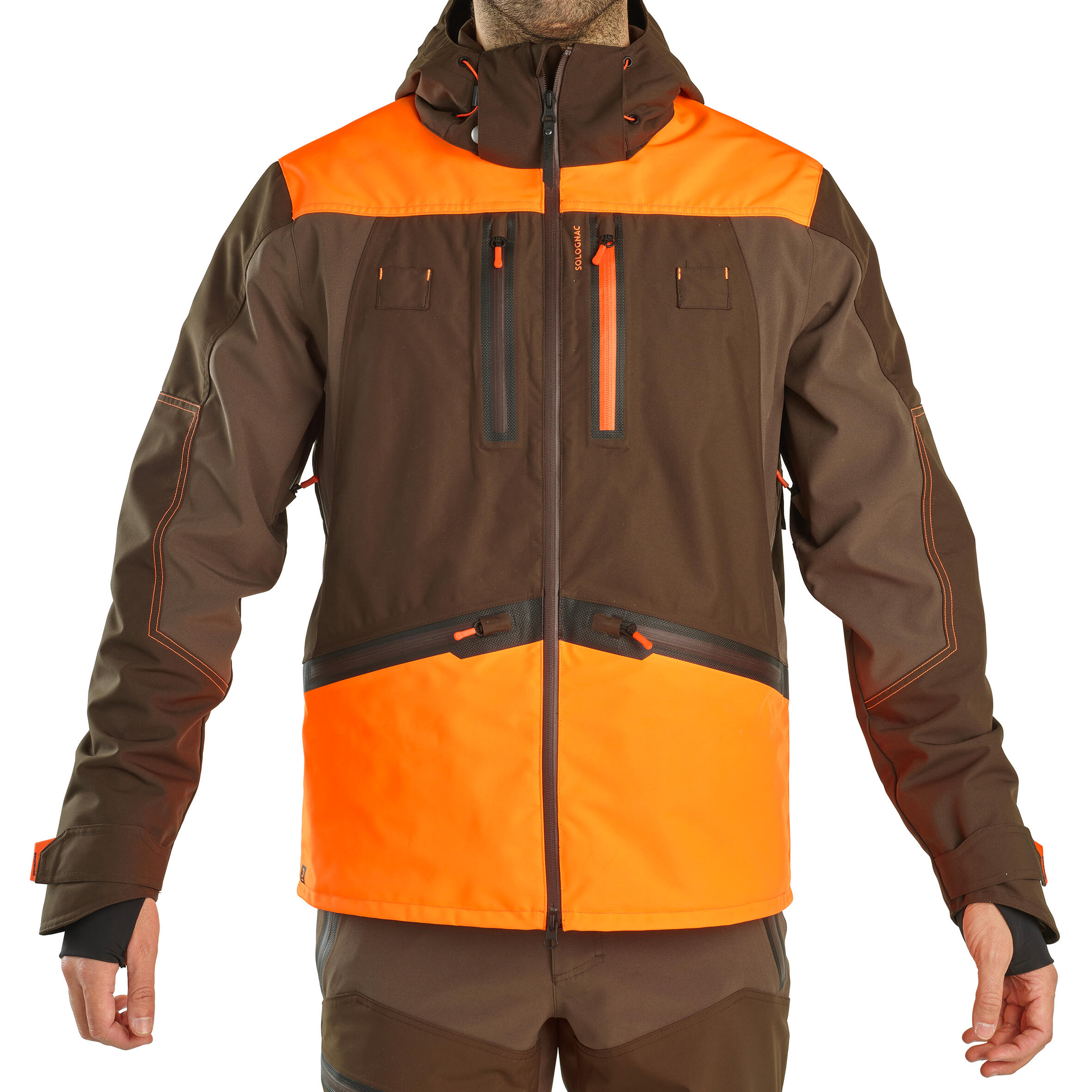 Veste chasse impermeable renfort fluo marron 900 becasse 2/29