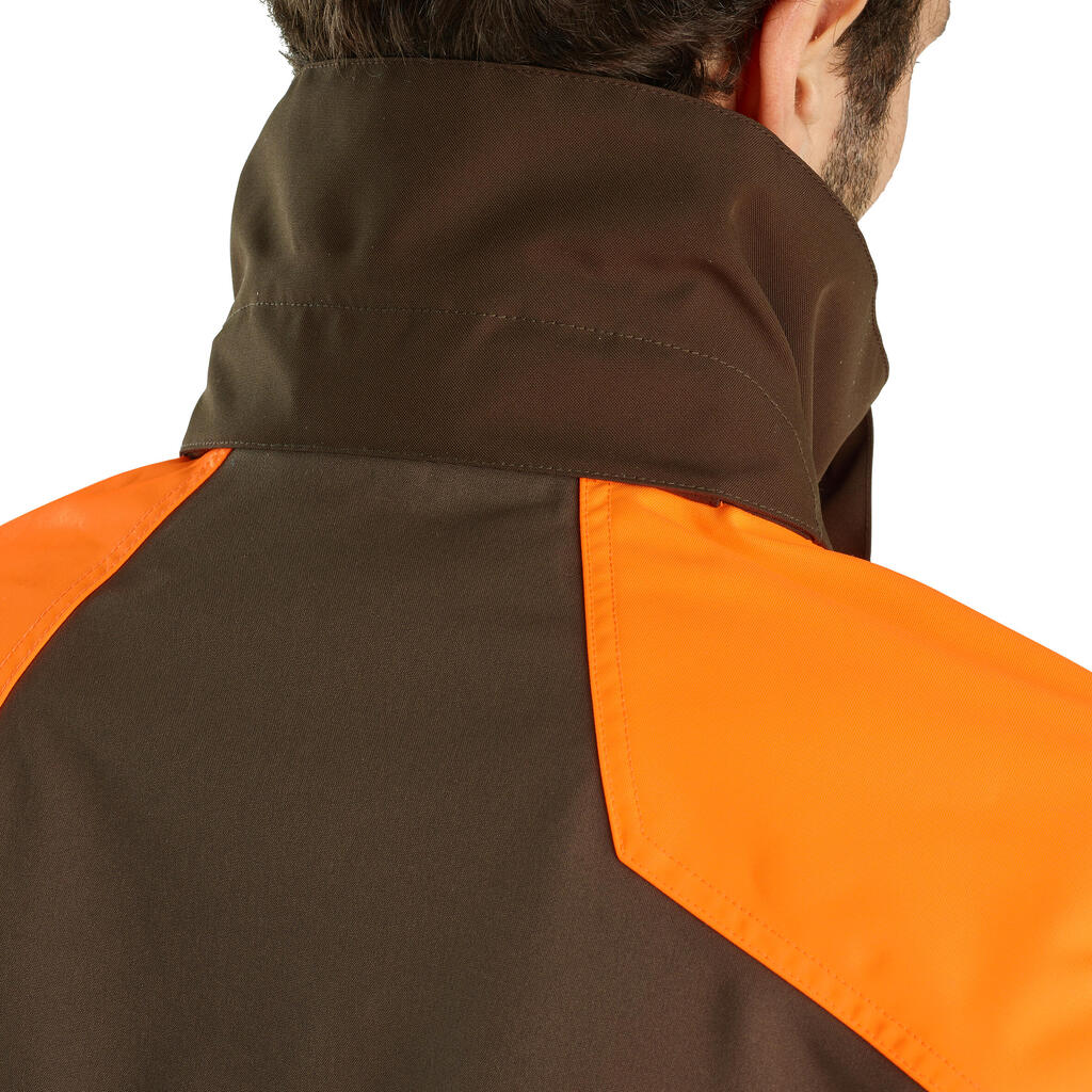 Nepremokavá poľovnícka bunda na poľovačky na sluky Renfort 900 reflexná gaštanovohnedá