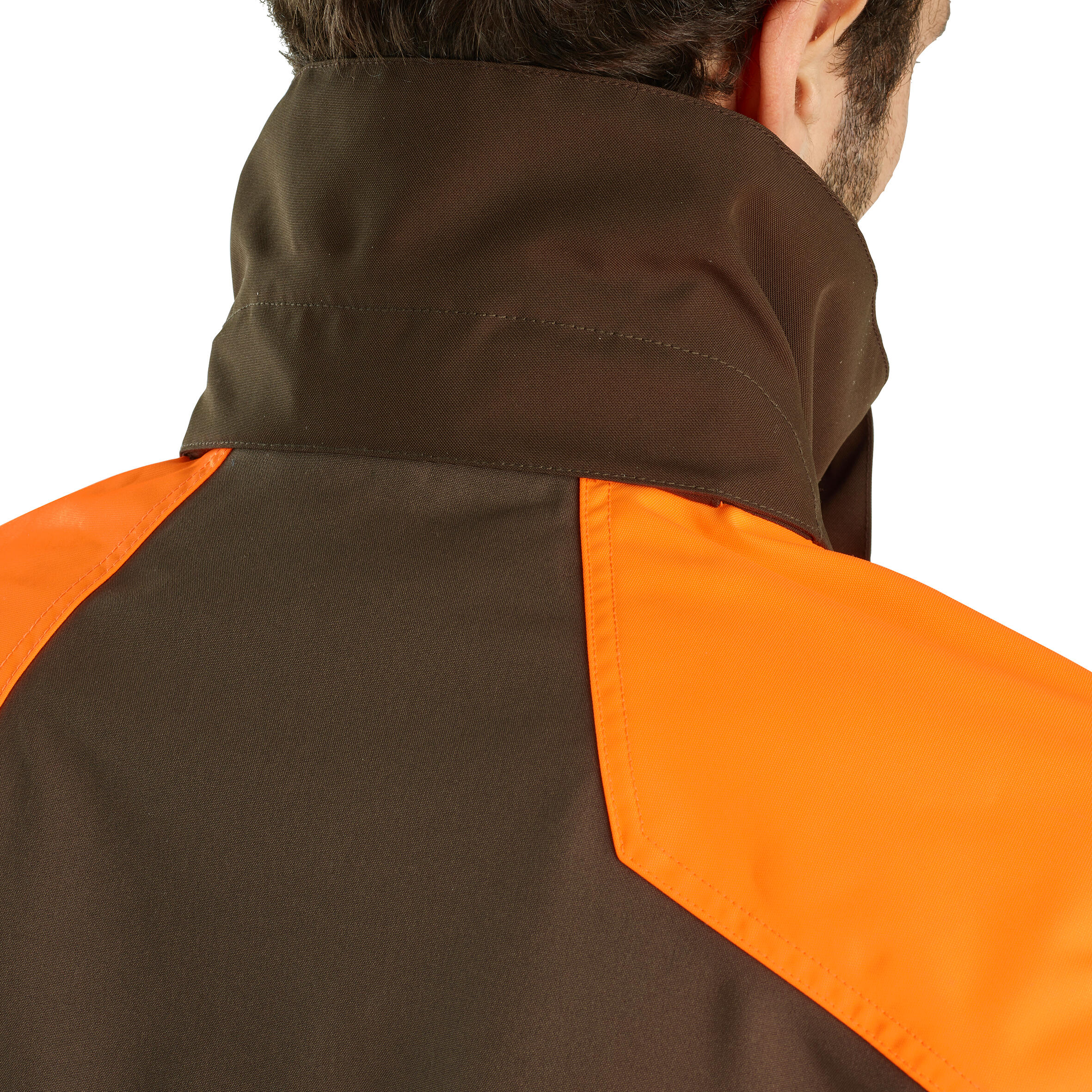 Veste chasse impermeable renfort fluo marron 900 becasse 21/29