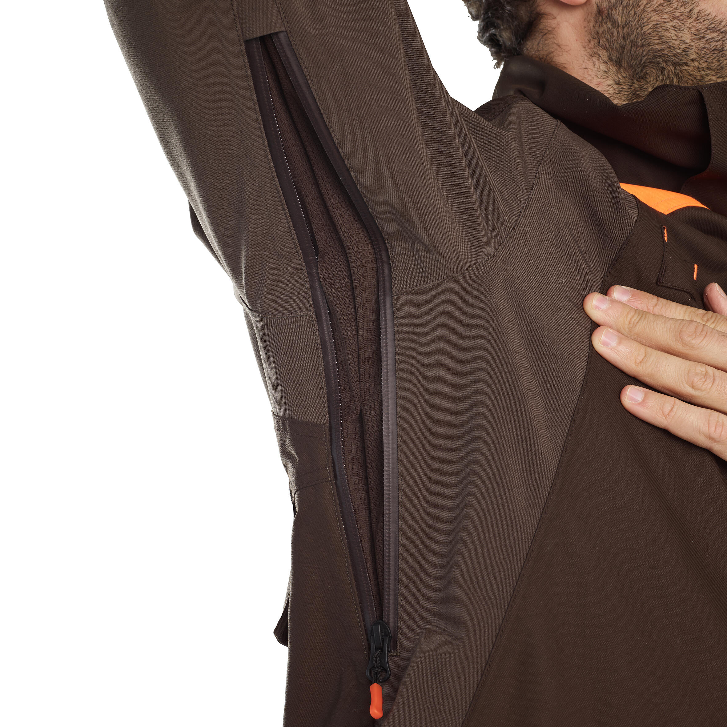 Veste chasse impermeable renfort fluo marron 900 becasse 11/29