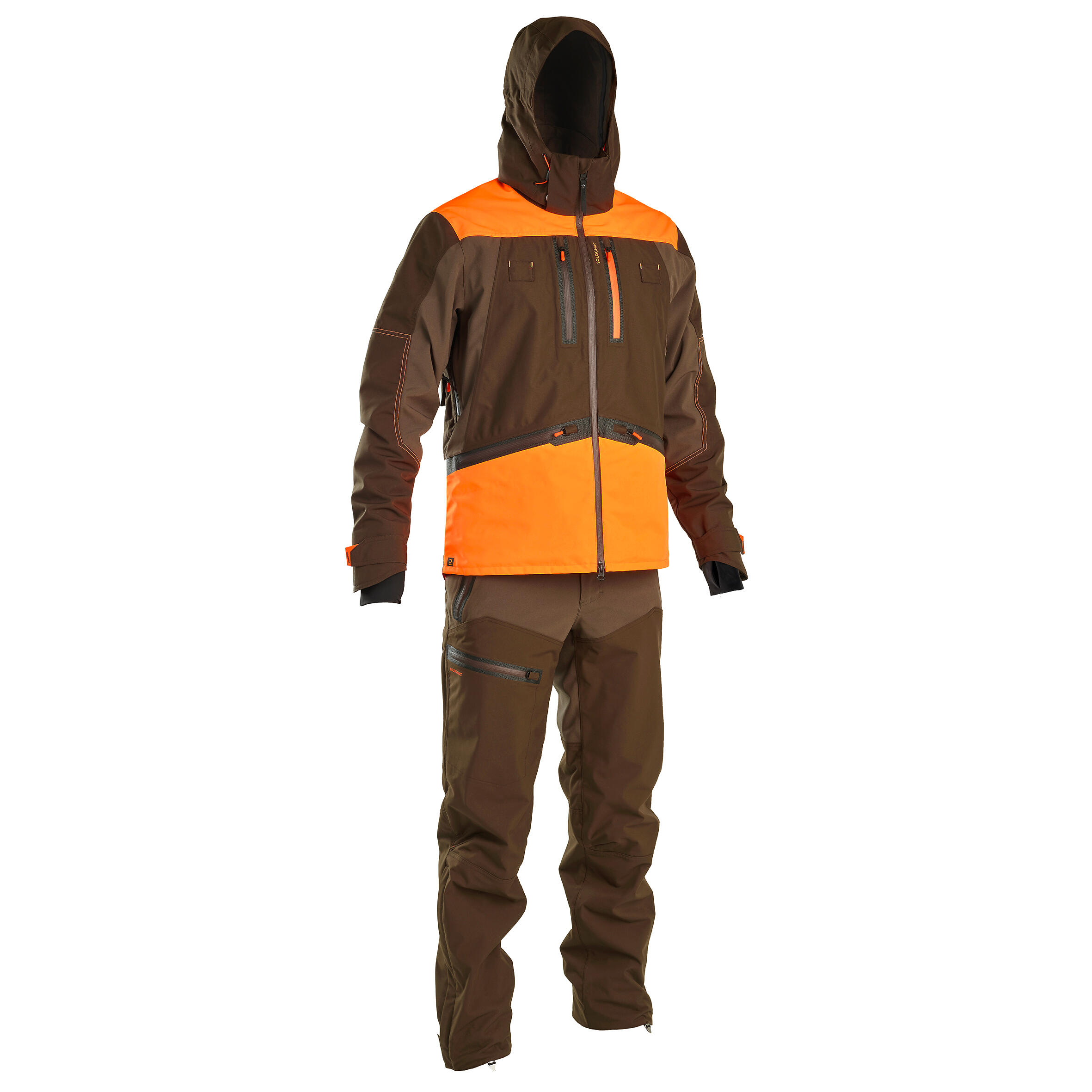 Veste chasse impermeable renfort fluo marron 900 becasse 23/29