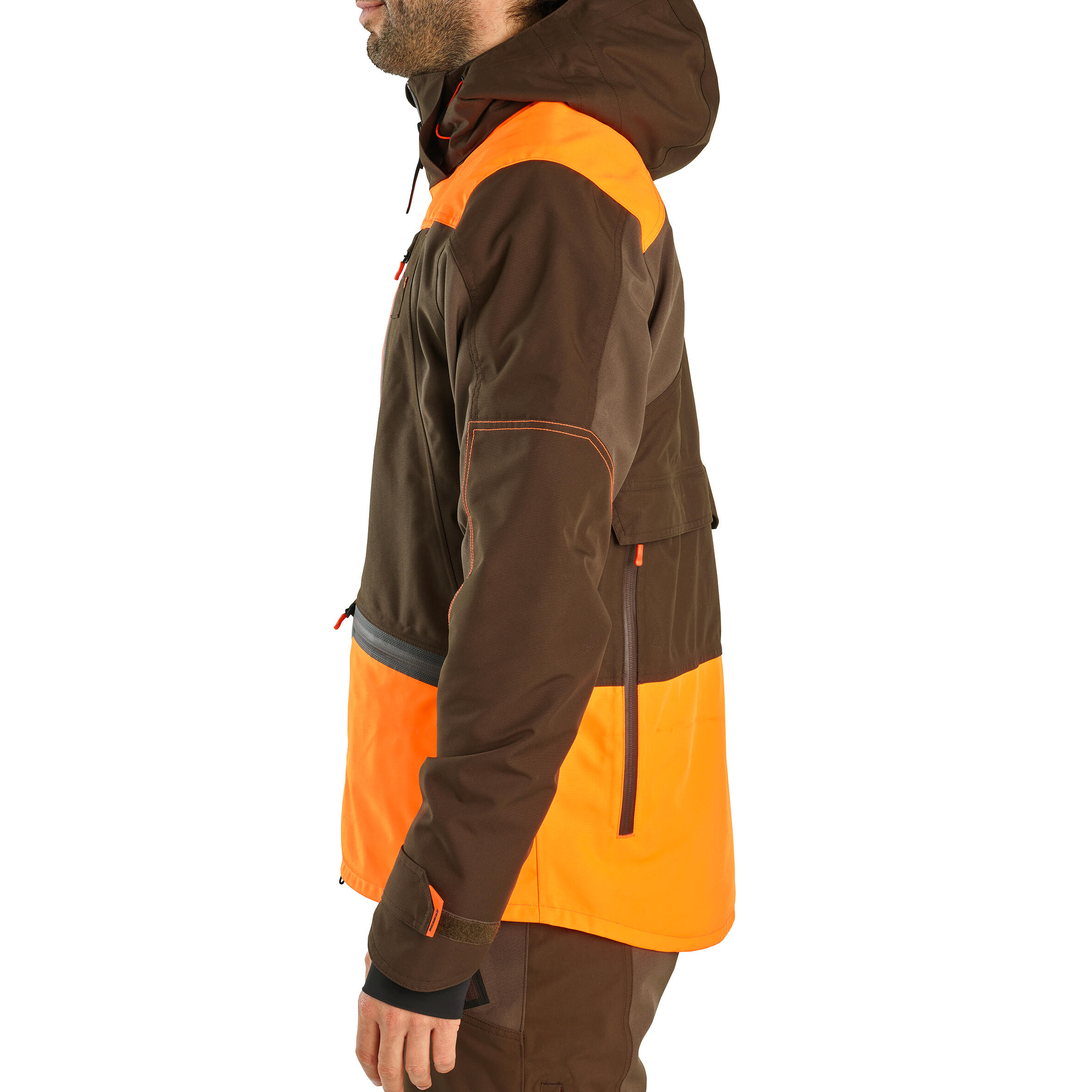 Veste chasse impermeable renfort fluo marron 900 becasse 5/29