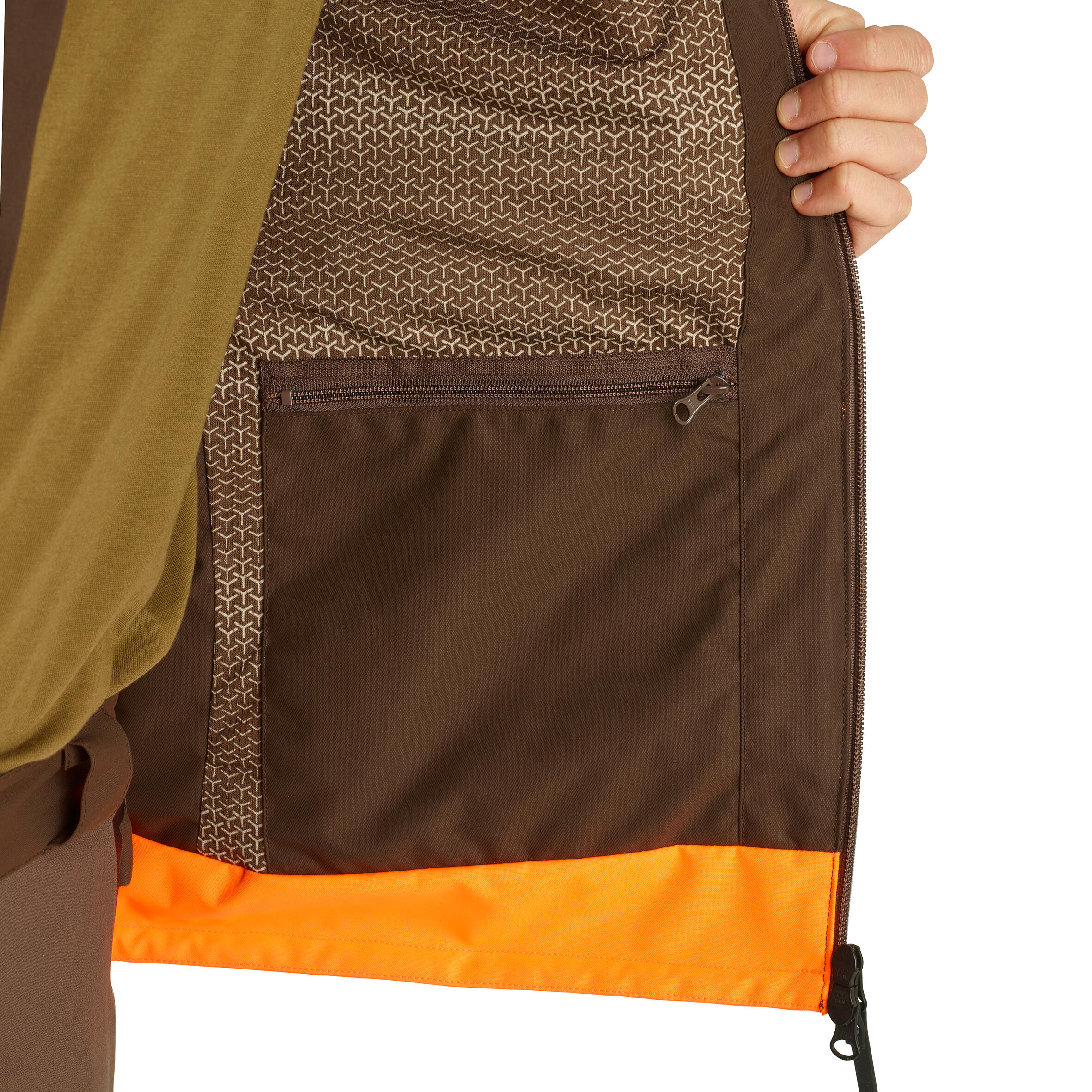 Veste chasse impermeable renfort fluo marron 900 becasse 19/29