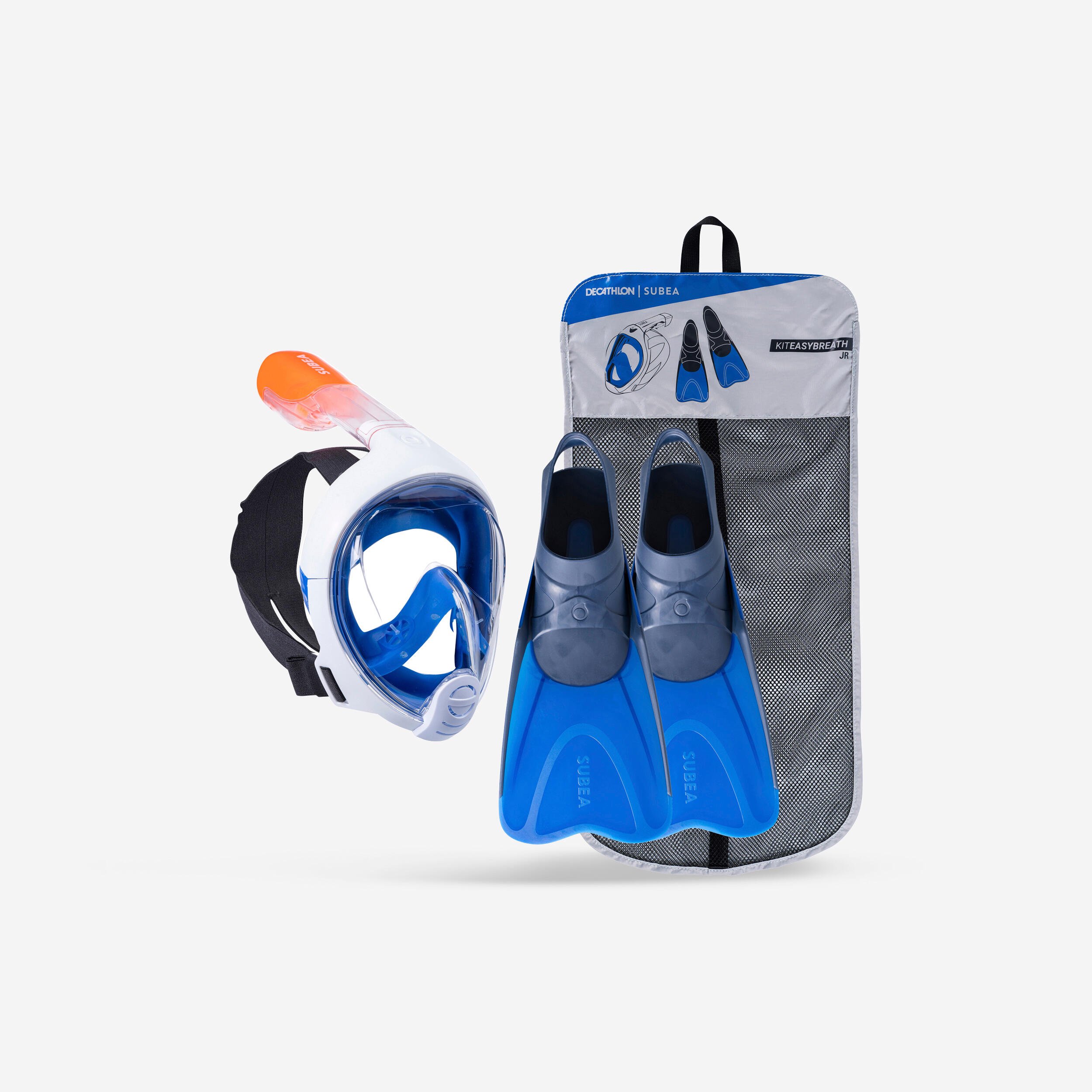 Kit snorkeling Mască Easybreath + Labe de Înot Albastru Copii decathlon.ro imagine noua