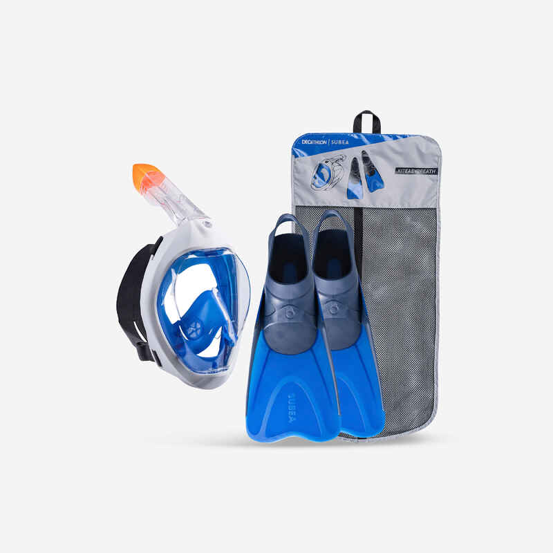 Schnorchel-Set Damen/Herren mit Maske und Flossen - Easybreath 500 blau