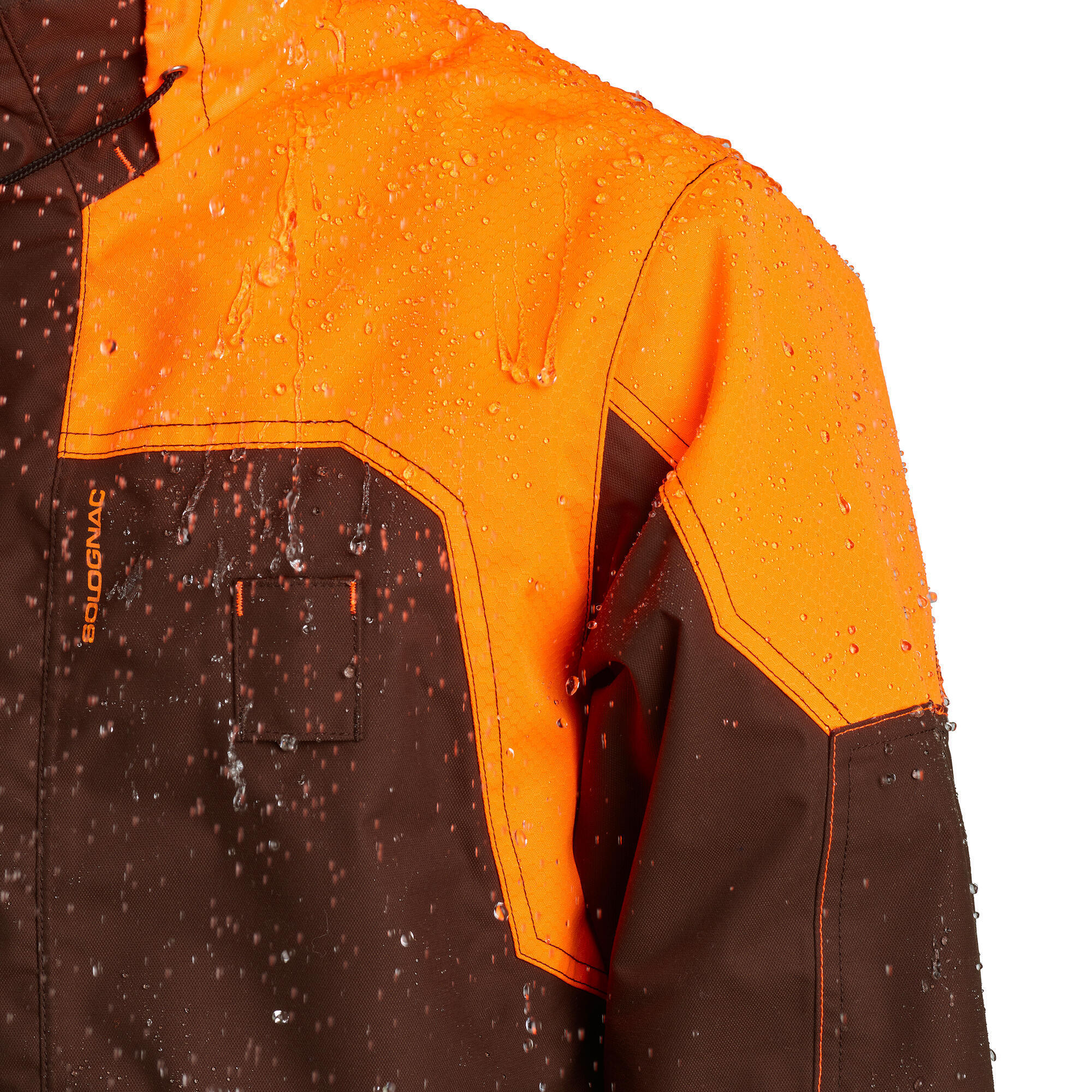 Hunting Jacket Waterproof Reinforced Fluo/Brown 520