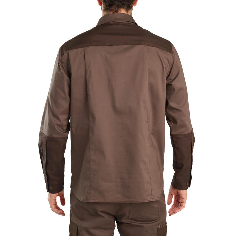 Chemise chasse coton manches longues confortable résistante Homme - 500 marron