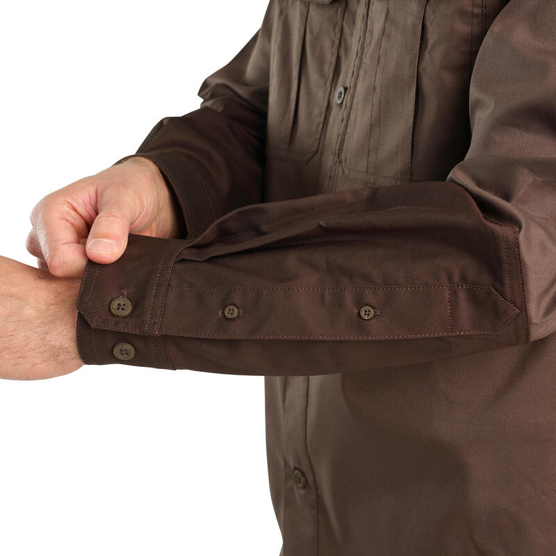 Chemise chasse coton manches longues confortable résistante Homme - 500 marron