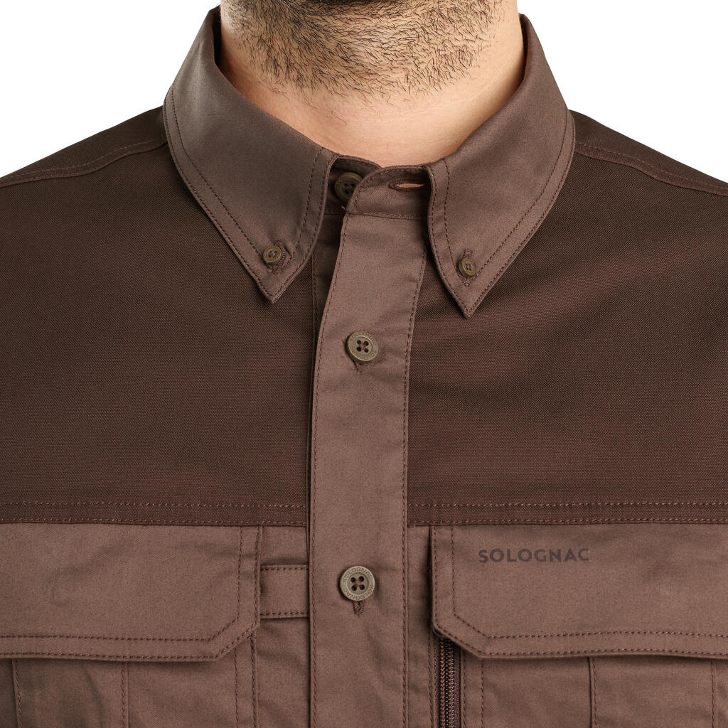 Men's Country Sport Long-Sleeved Comfortable Resistant Cotton Shirt - 500 Brown