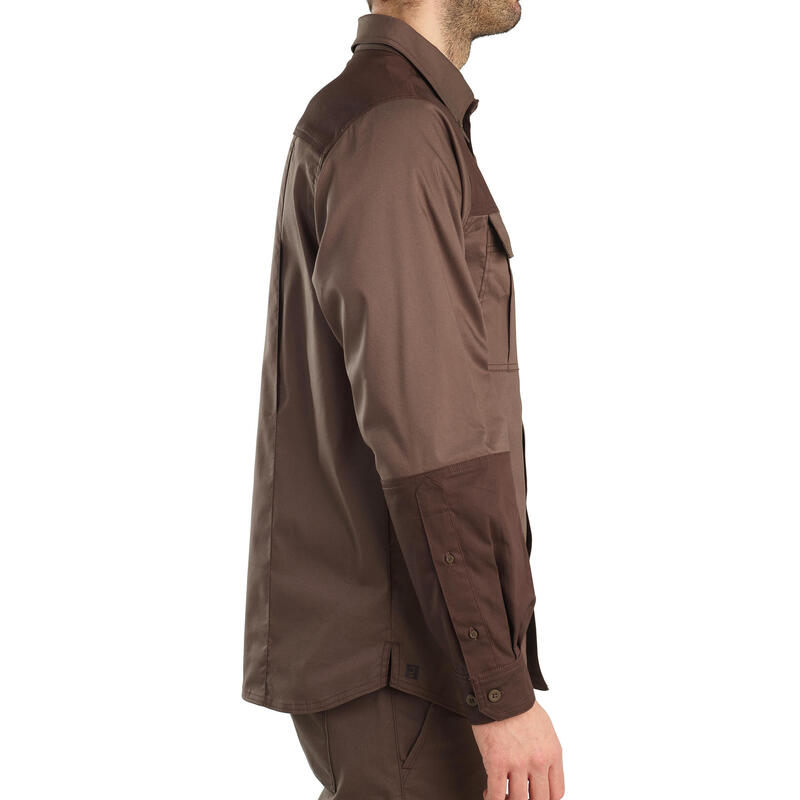 Chemise chasse coton manches longues confortable résistante Homme - 500 marron