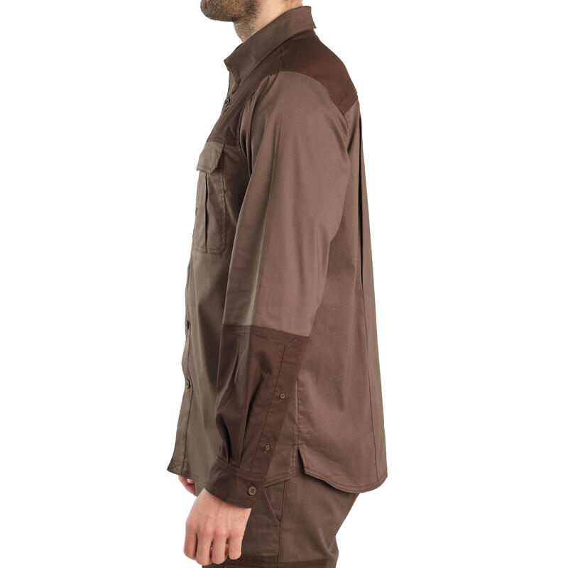 Camisa Manga Larga Hombre Caza Solognac Algodón Confortable Resistente Marron