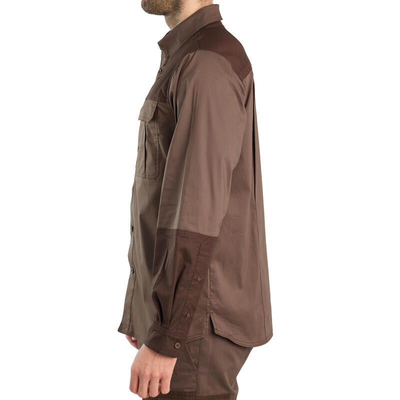Stevig en comfortabel jachtoverhemd voor heren 500 met lange mouwen katoen bruin