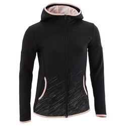Sweat zippé à capuche noir et imprimé rose enfant