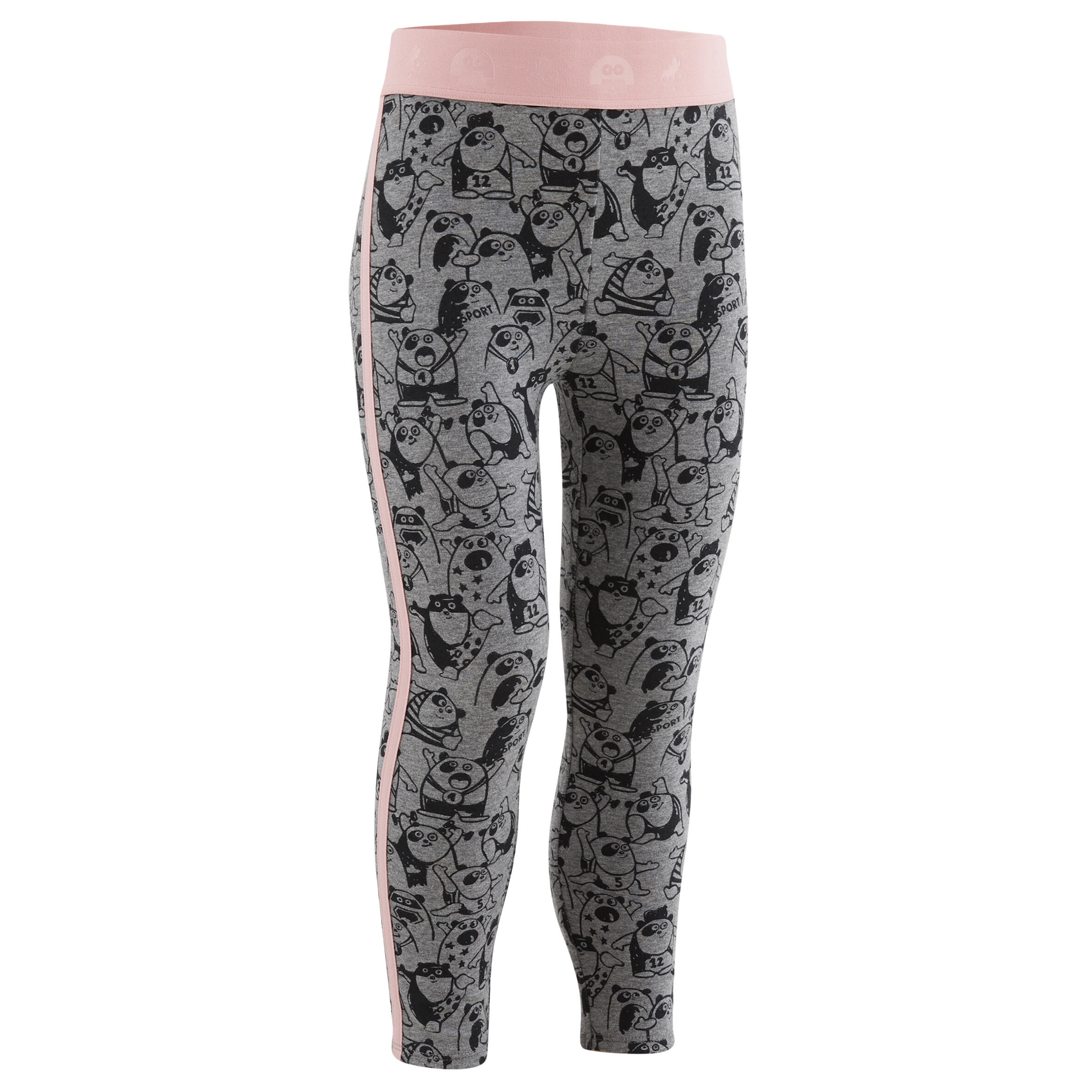 Warm children's leggings - 120 Grey/Pink with patterns