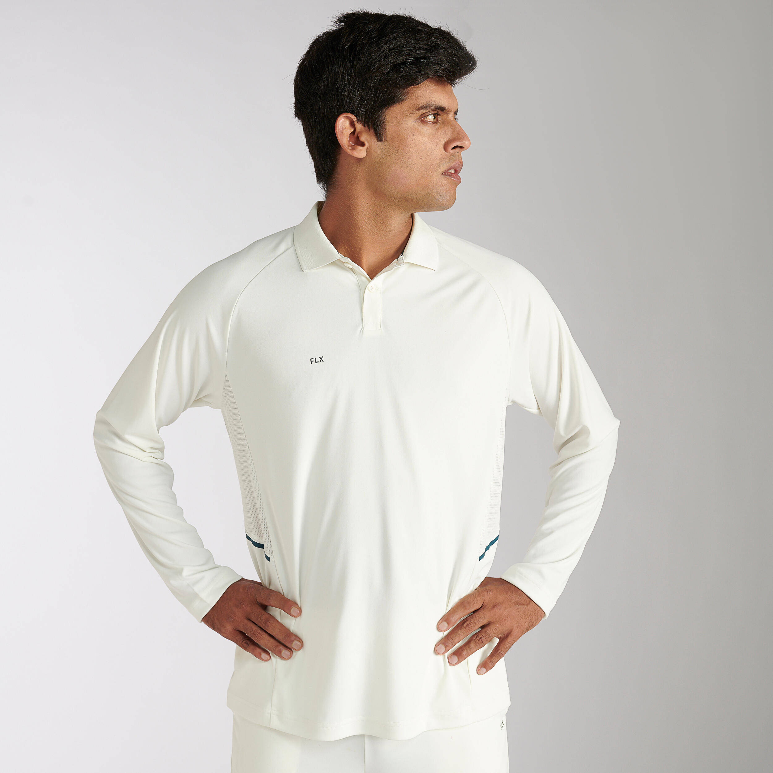 Men Cricket Full Sleeved Polo Tshirt FSP500 - White