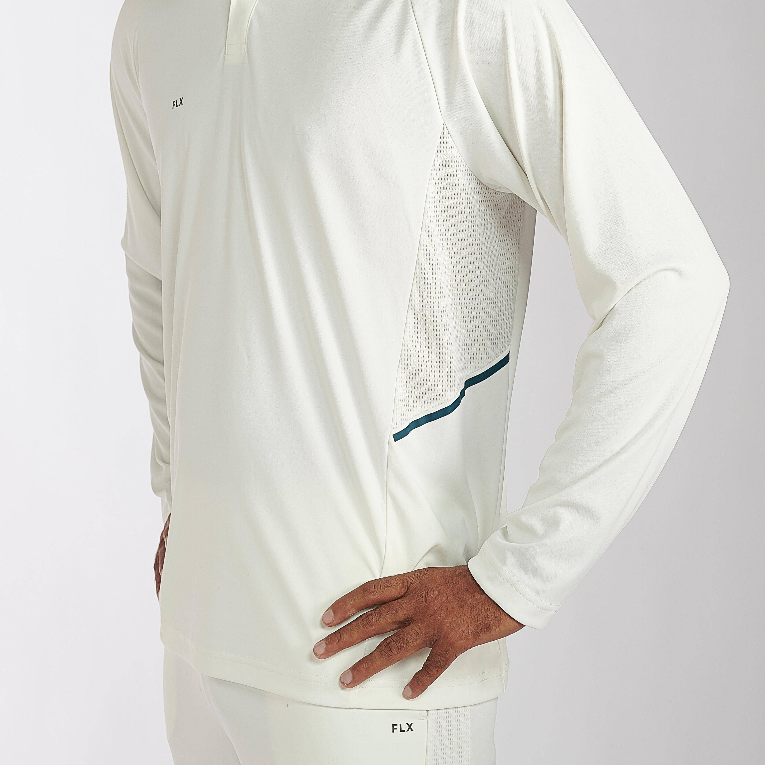 Men Cricket Full Sleeved Polo Tshirt FSP500 - White -  3