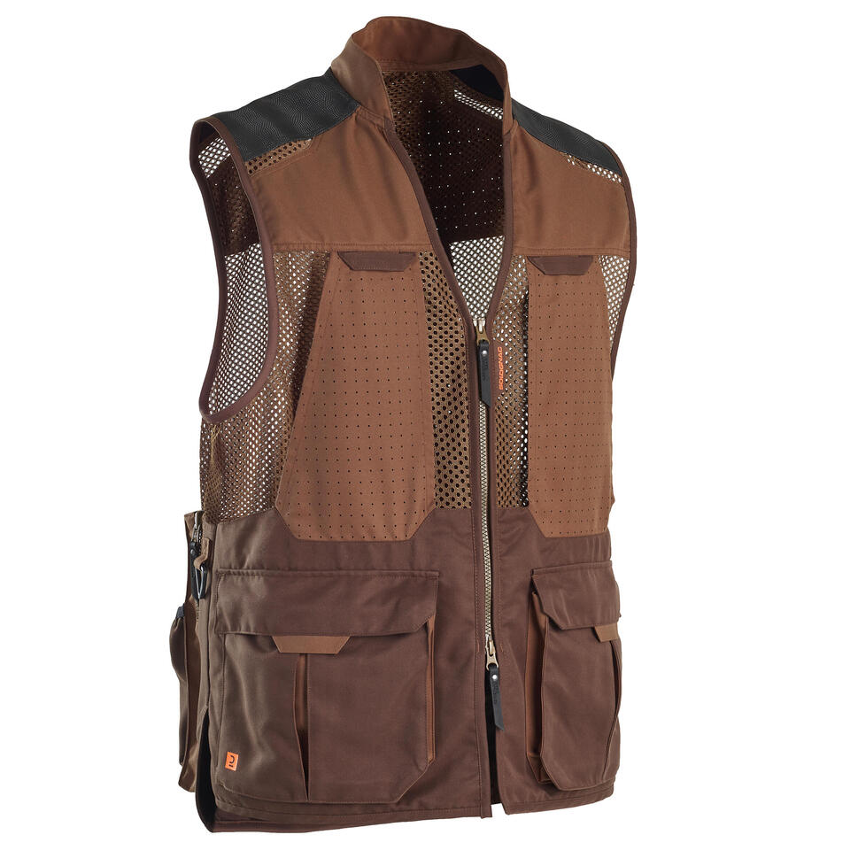 Men's Hunting Breathable Waistcoat 520 brown V2 SOLOGNAC Decathlon