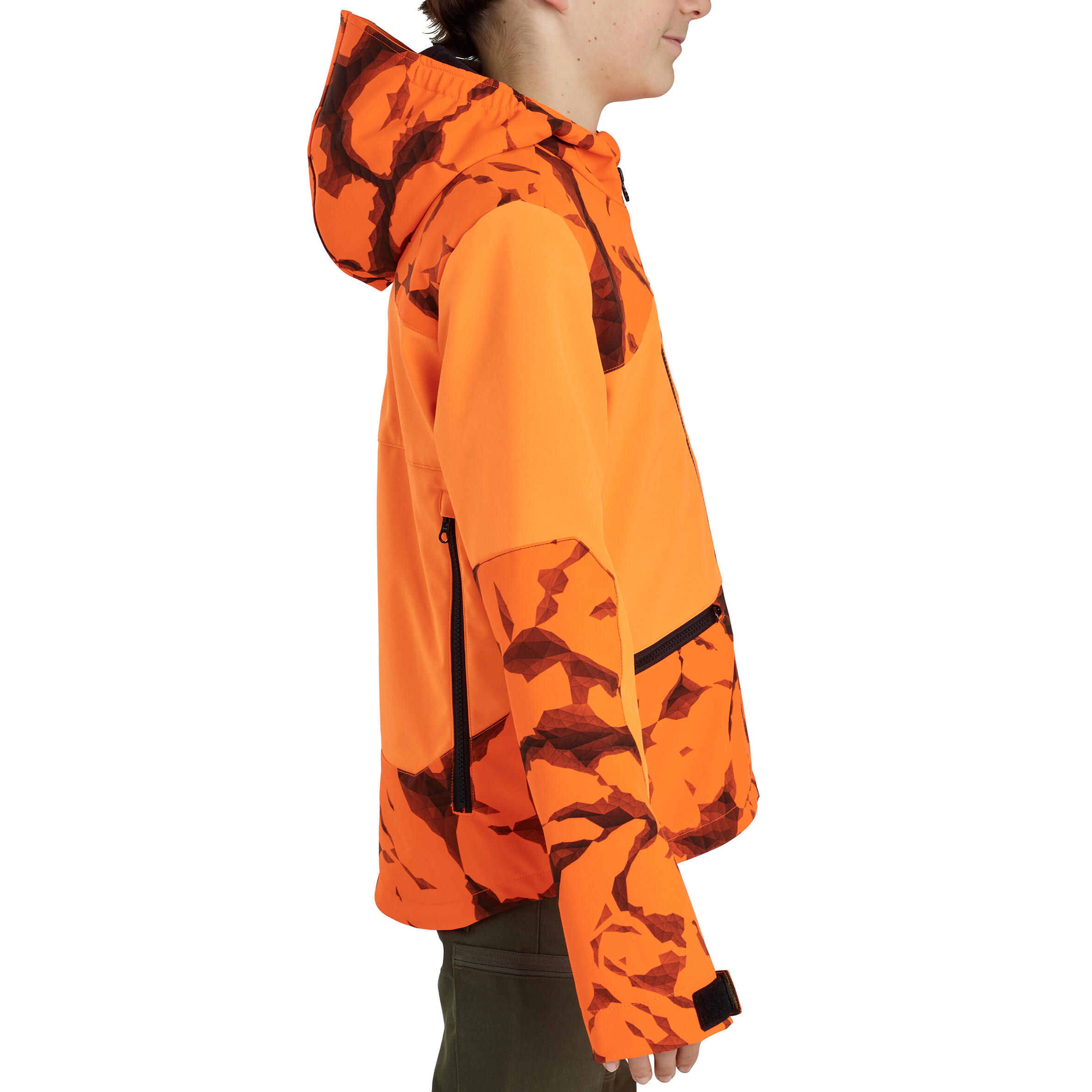 Chaqueta Softshell Caza Solognac 500 Niños Naranja Fluo Cortavientos Perlante 5/9