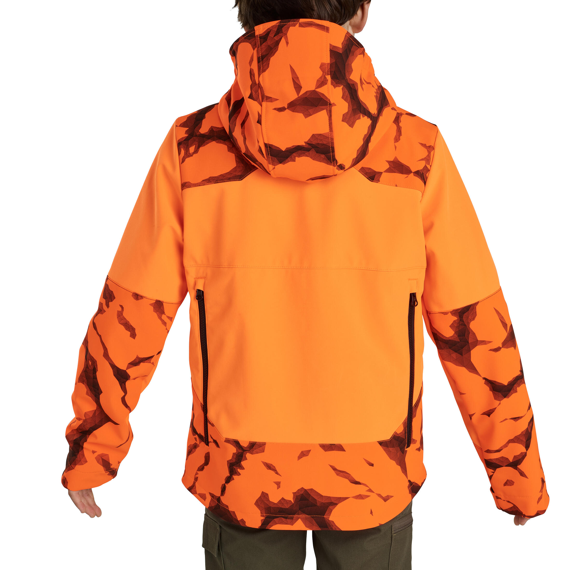 Chaqueta Softshell Caza Solognac 500 Niños Naranja Fluo Cortavientos Perlante 2/9