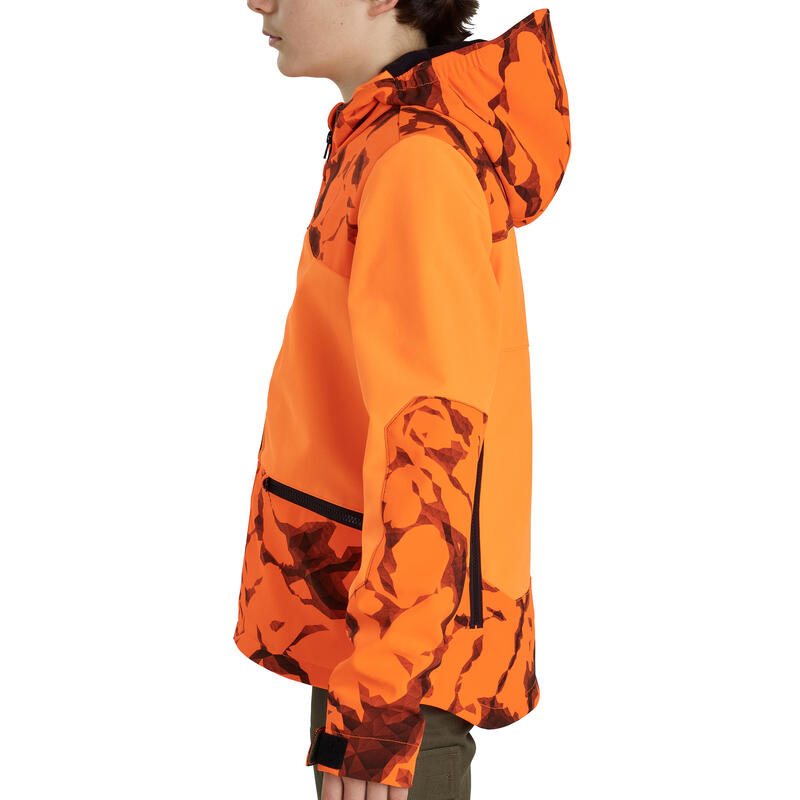 Chaqueta Softshell Caza Solognac 500 Niños Naranja Fluo Cortavientos Perlante