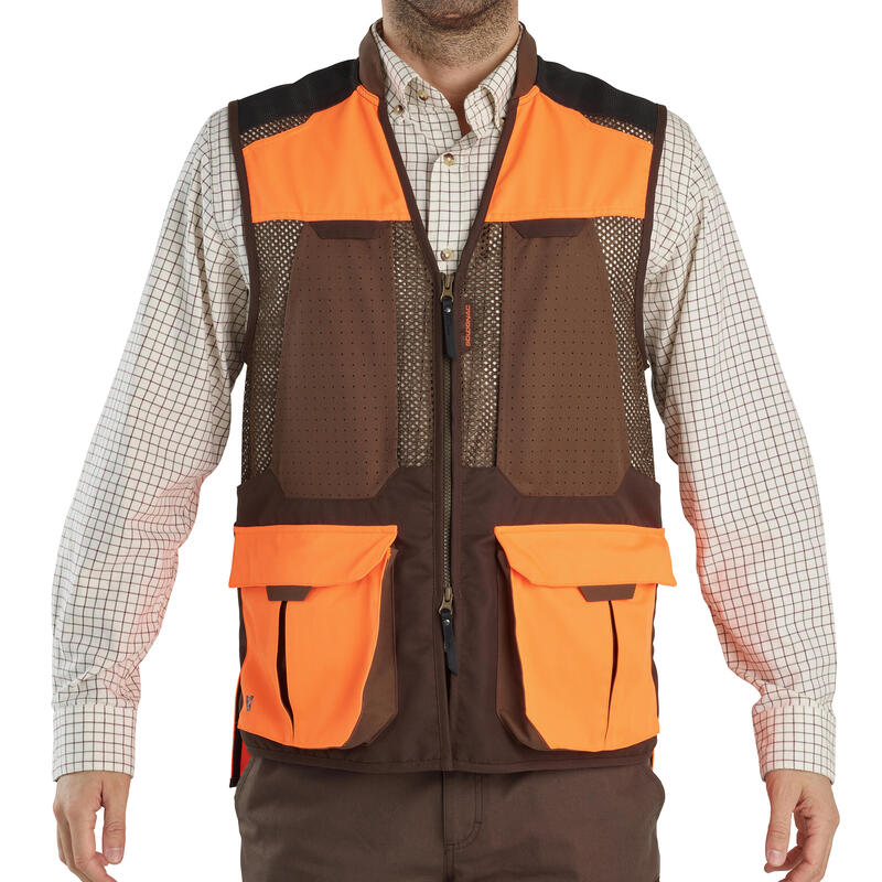 Gilet chasse respirant homme - 520 fluo/marron V2