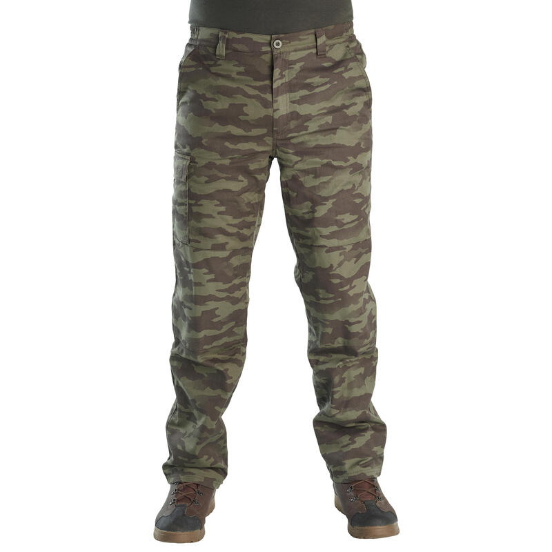 Pantalón De Caza Hombre Solognac 100 Cálido Camuflaje Verde Militar Perlante