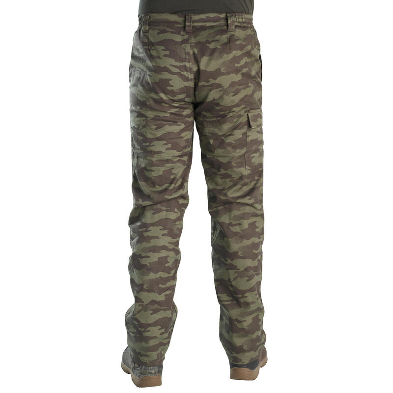 Pantalón De Caza Hombre Solognac 100 Cálido Camuflaje Verde Militar Perlante