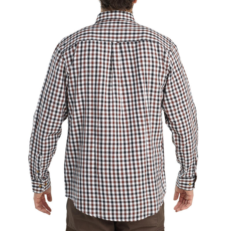 Lovecká košile s dlouhým rukávem bavlněná Verney Carron kostkovaná hnědo-černá