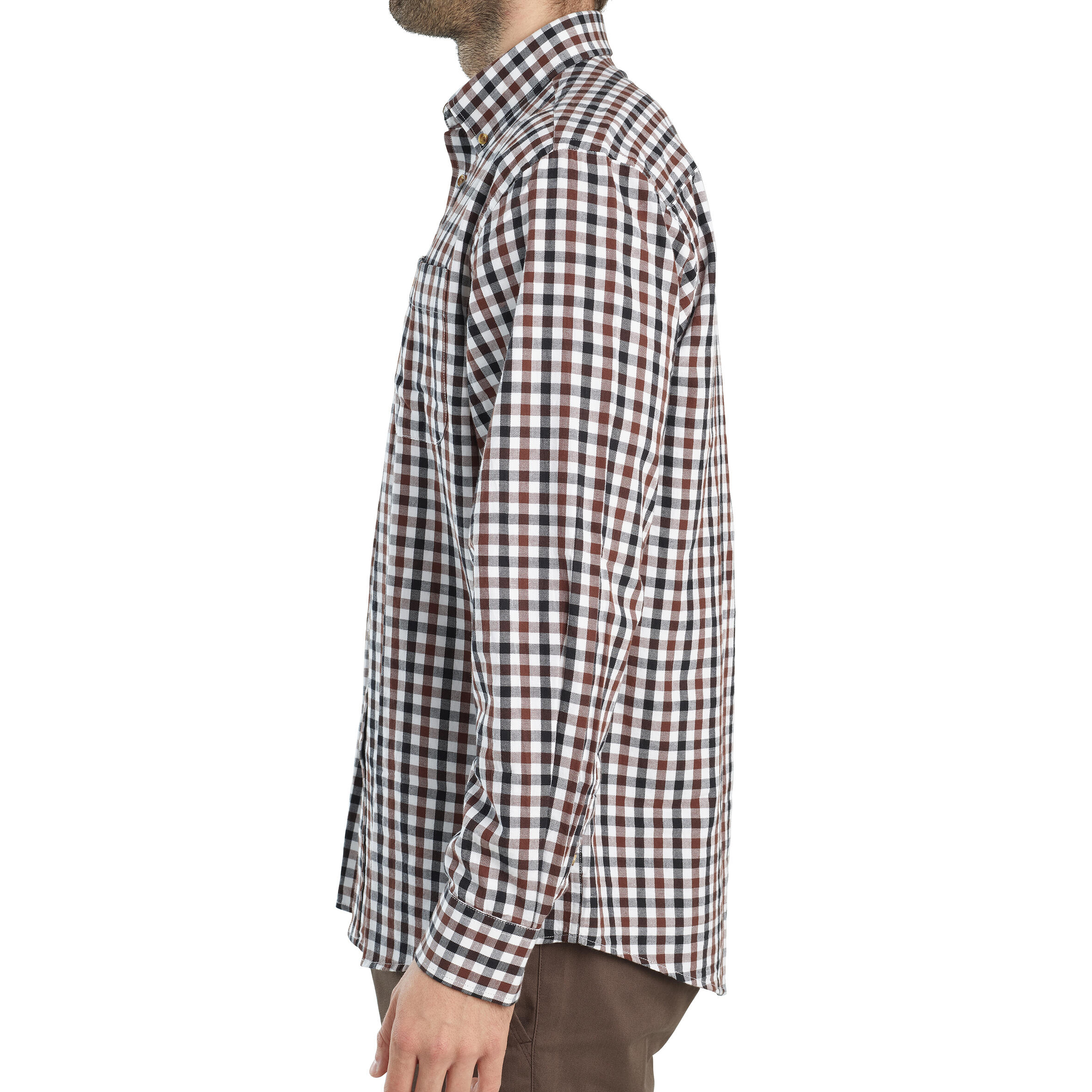 Long-Sleeved Checked Cotton Country Sport Shirt Brown Black Verney Carron 5/7