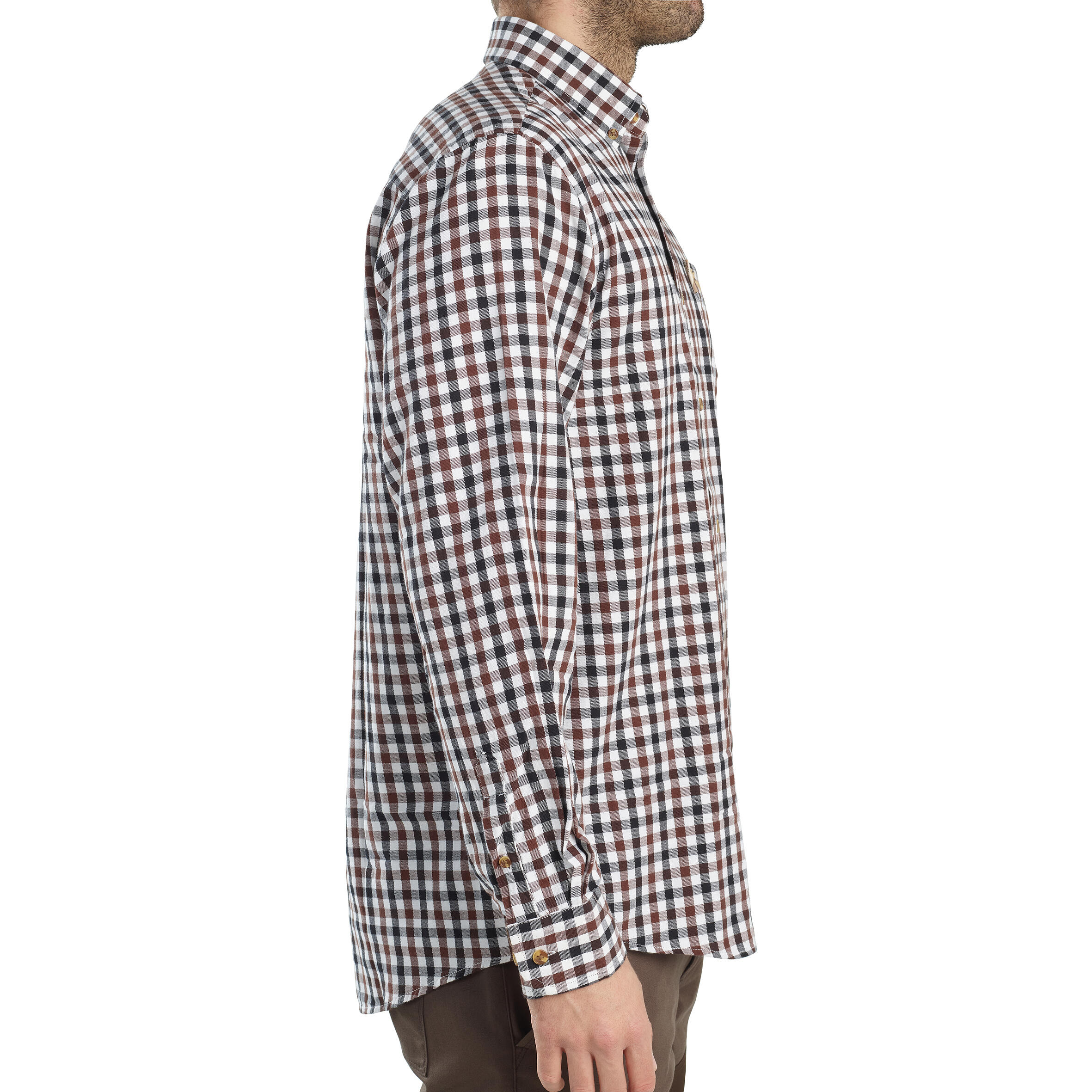 Long-Sleeved Checked Cotton Country Sport Shirt Brown Black Verney Carron 4/7