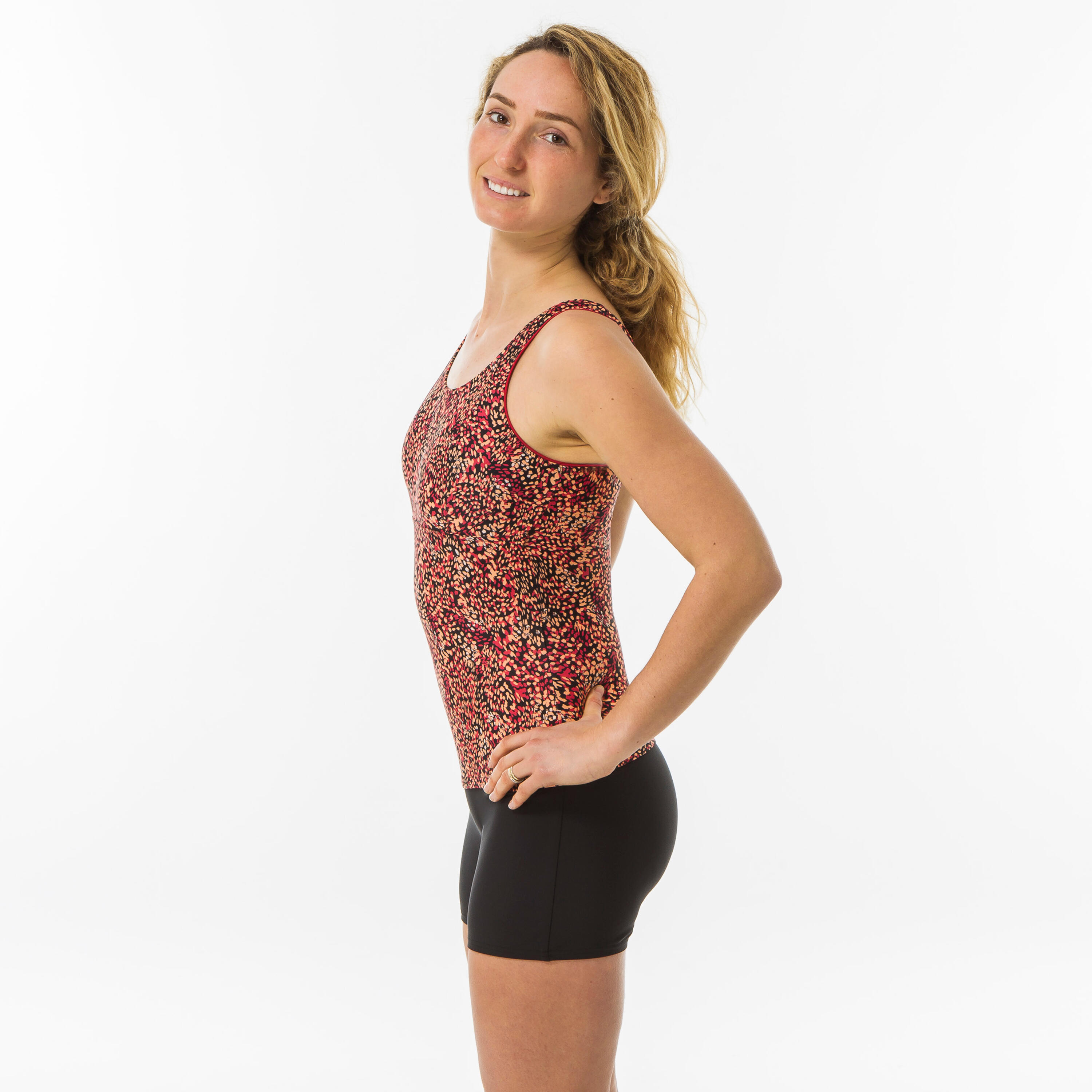 Women's 1-piece Aquafitness shorty swimsuit Doli Pop pink 2/6