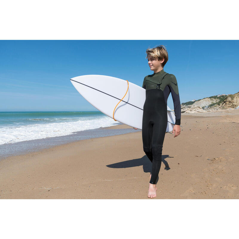 Wetsuit voor surfen kinderen 900 3/2 front zip zwart kaki