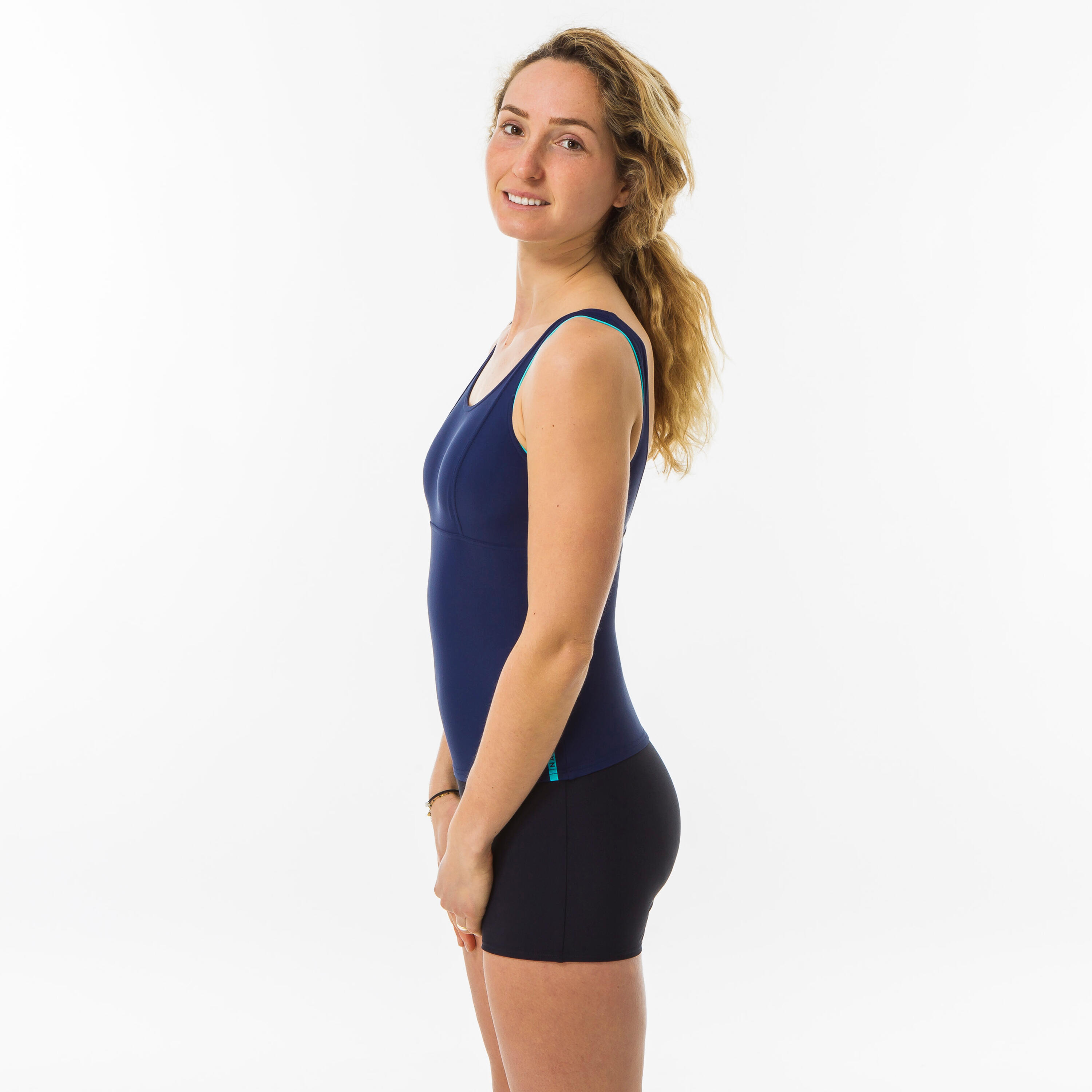 Women's one-piece aquafitness shorty swimsuit Doli - blue 2/6
