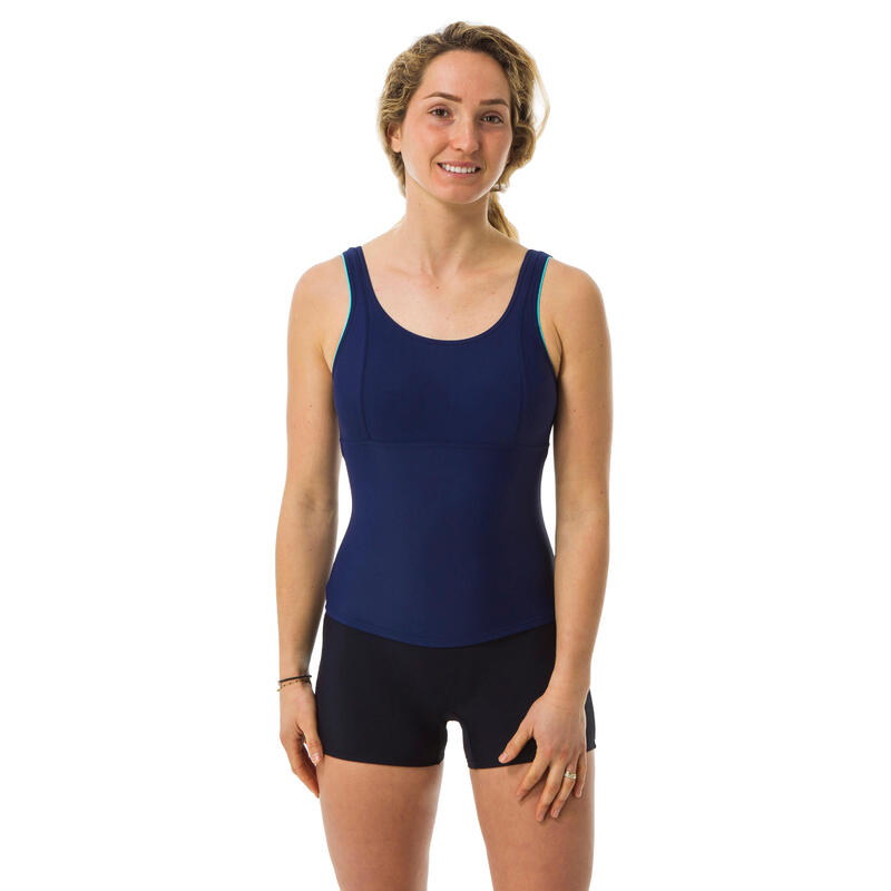 Women's one-piece aquafitness shorty swimsuit Doli - blue