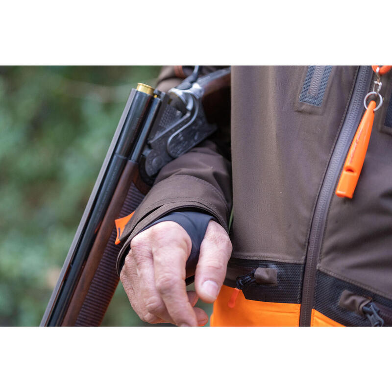 Casaco Impermeável de Caça à Galinhola RENFORT 900 Castanho/Laranja Fluorescente