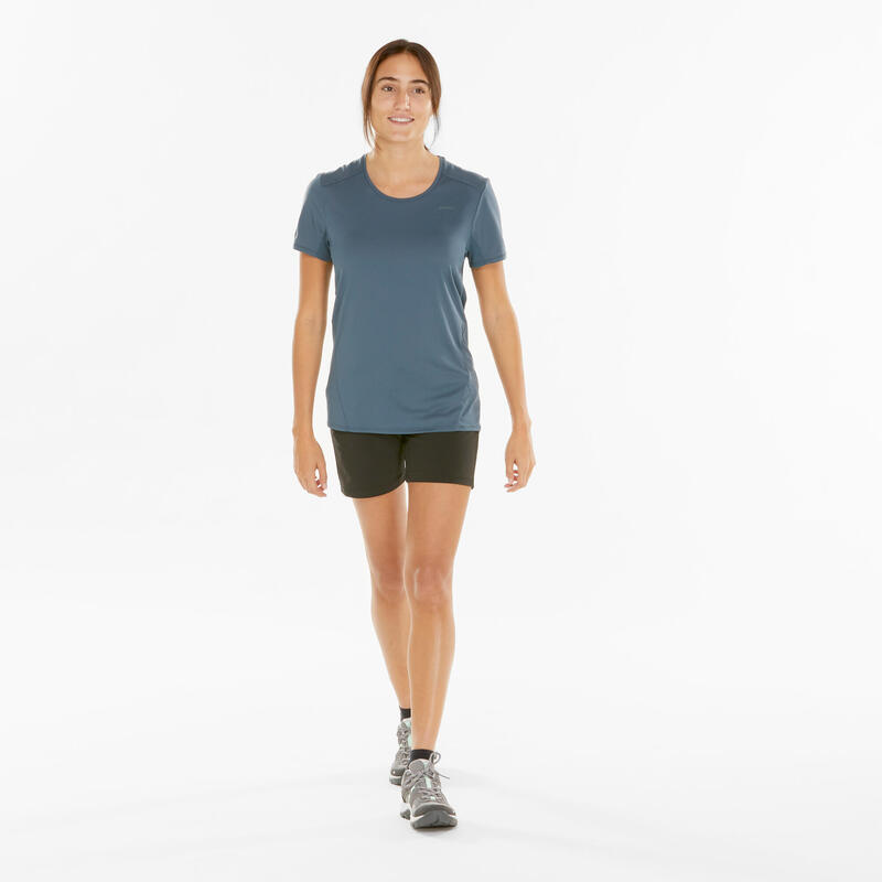 T-shirt trekking donna MH100 grigio-azzurro