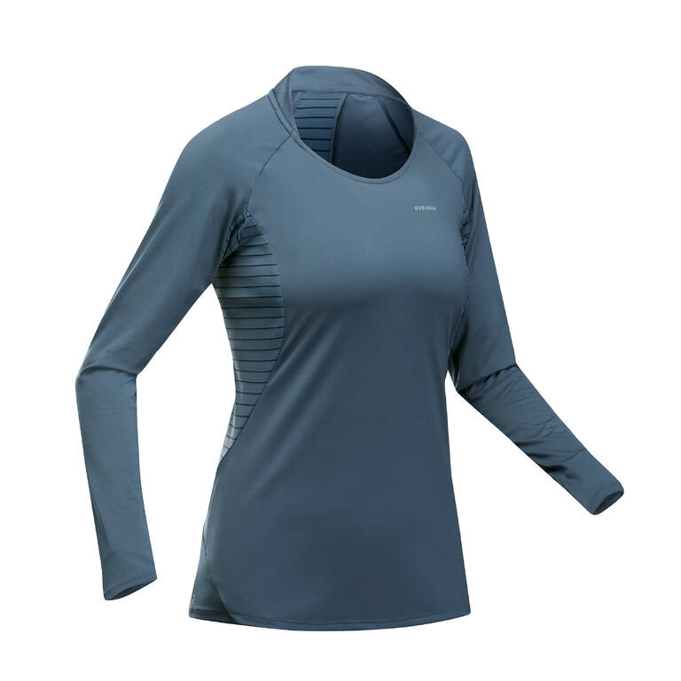 Women Mountain Hiking Long-Sleeved T-Shirt MH550 Blue/Grey