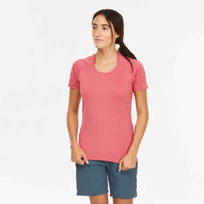 Camiseta de montaña y trekking manga corta Mujer Quechua MH500 rosa