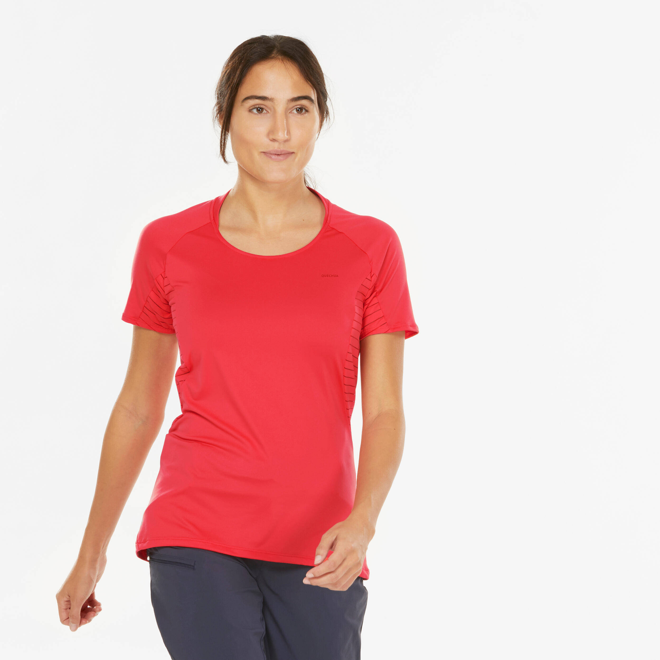 Women Mountain Hiking Short-Sleeved T-Shirt MH500 Coral -  2