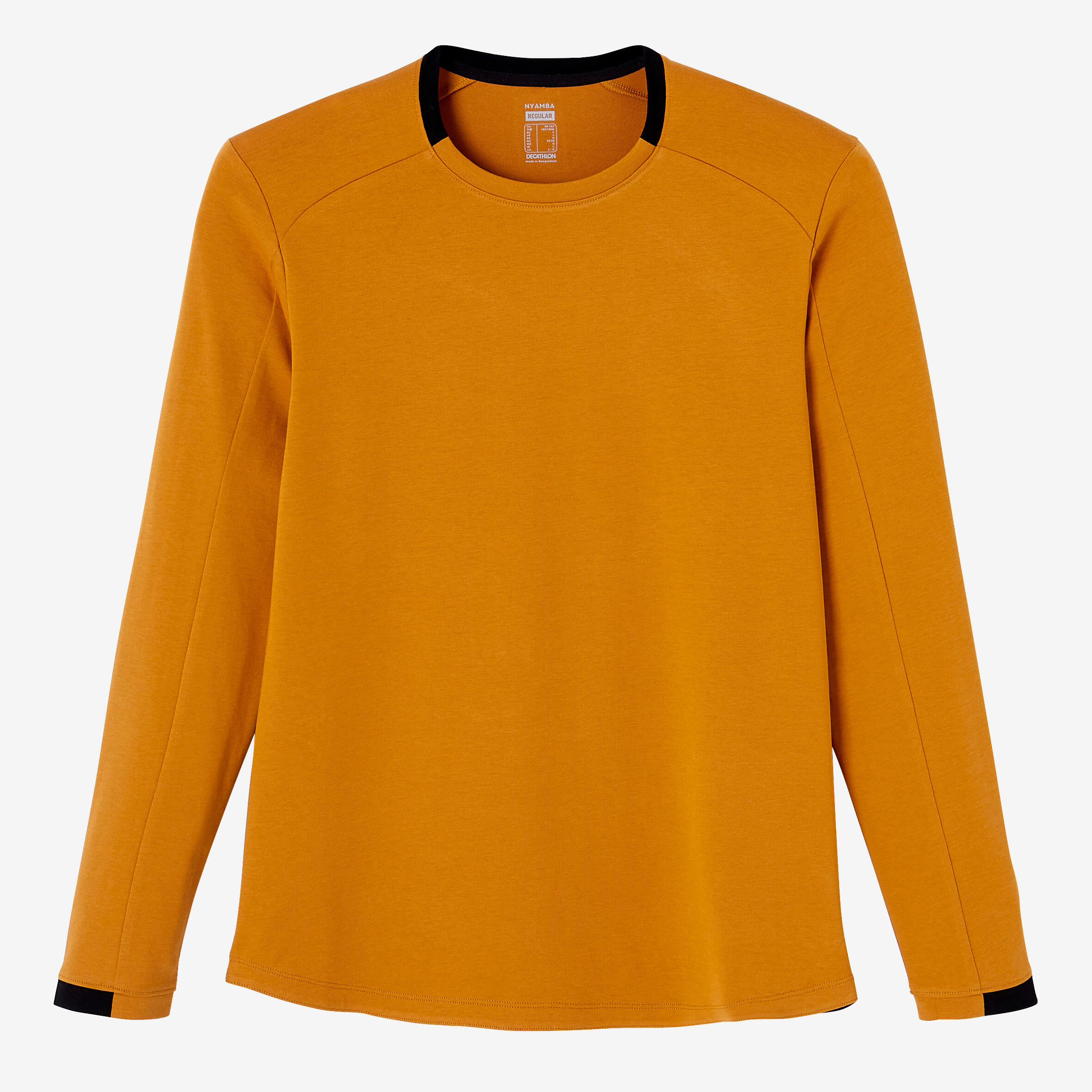 DOMYOS T-shirt maniche lunghe uomo fitness 520 regular misto cotone ocra-nera