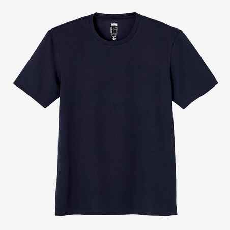 Men's Short-Sleeved Crew Neck Cotton Fitness T-Shirt 500 - Blue/Black